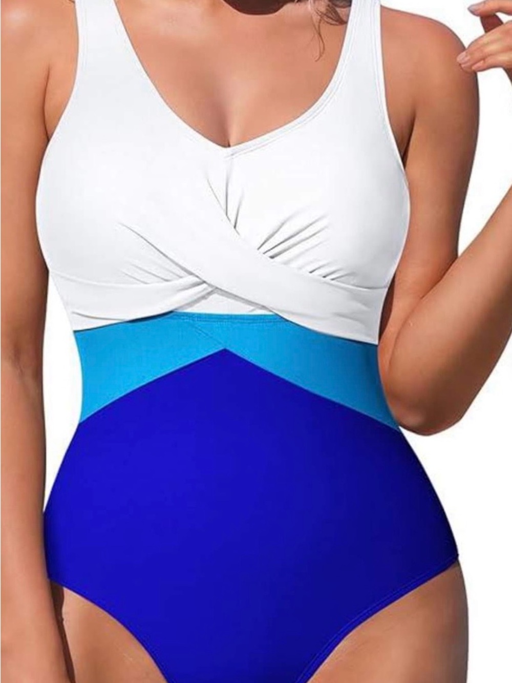 Women’s Colorblock One-Piece Swimsuit - White & Blue